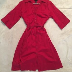 Red button-up dress